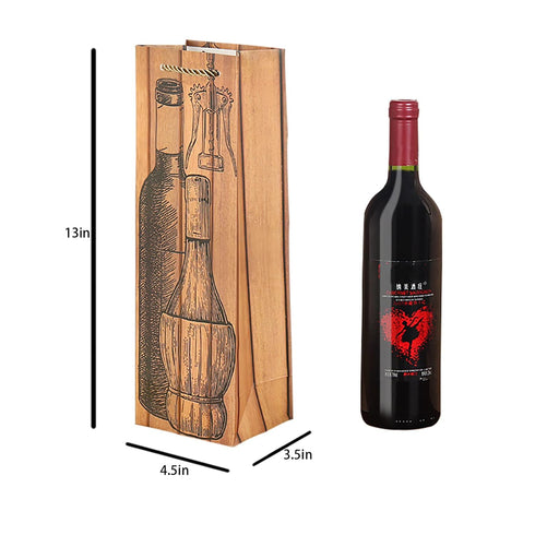 Wine Gift Bags for Wine Bottles, 12 Pack Paper Set with Wood Grain, Bulk for Holiday, Wedding, Birthday