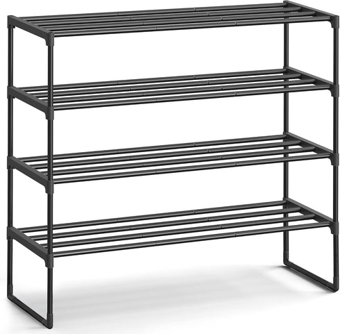 SONGMICS Shoe Rack, 4-Tier Shoe Organizer, Metal Storage Shelf, Upright or Upside