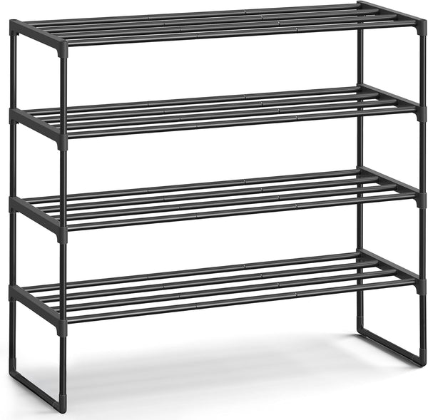 SONGMICS Shoe Rack, 4-Tier Shoe Organizer, Metal Storage Shelf, Upright or Upside