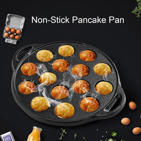 WUWEOT Non-Stick Aebleskiver Pan, Pre-Seasoned Cast Iron Pancake Octopus Ball Grill, 1.5" diameter, 6.6lb by WUWEOT