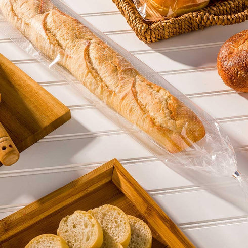 Restaurantware 28 Inch x 6 Inch Bread Bags, 250 Micro Perforated Clear Plastic Baguette Bags with Wicket Dispenser