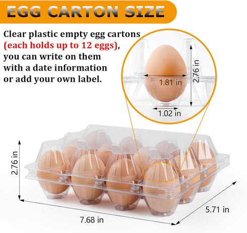 ALISWAT 120 Pack 12 Count, 1 Dozen Egg Cartons Cheap Bulk Clear Empty Egg Cartons for Chicken Eggs, Plastic Egg Holder