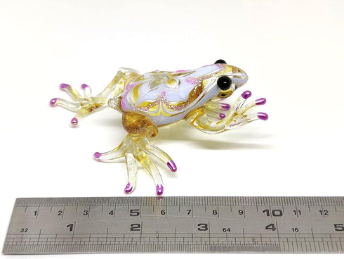 Frog Miniature Figurines 3" Color Glass Art Collectible Gift Decorate (Yellow Purple)
