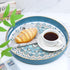 13 Round Cyan Decorative Tray for Coffee Table, Ottoman, Plastic Serving Platter Tray with Handles for Entertaining