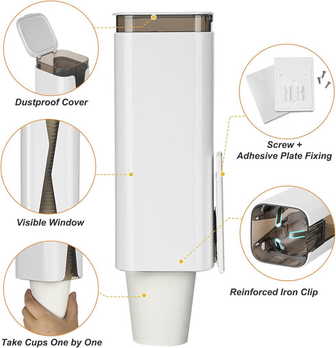 3oz-6oz Cup Dispenser, Wall Mounted Mouthwash Cup Dispenser Fit Disposable Cups, Pull Type Water Cooler Cup Holder