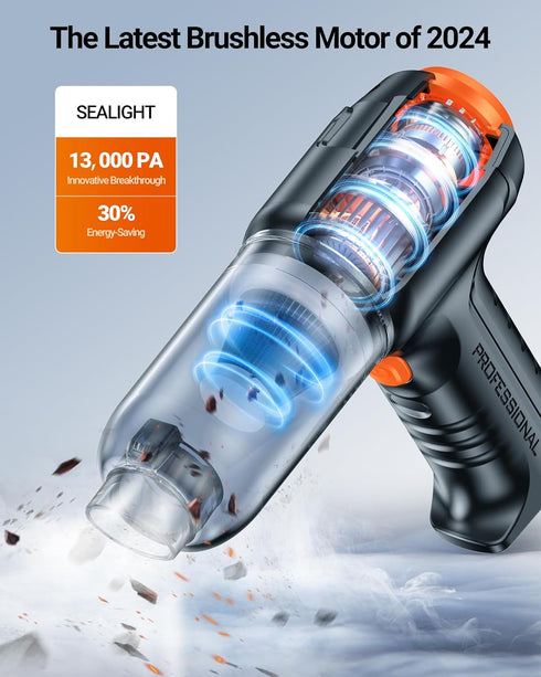 SEALIGHT Mini Wireless Car Vacuum, 13000PA High Power Suction and Air Duster, Lightweight Handheld Vacuum for Car,