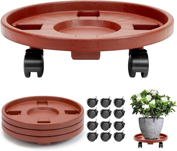 CINDALOG 3 Pack 13 inch Plant Caddy with Wheels Rolling Plant Stands Round