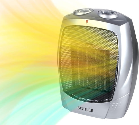 Sohler Ceramic Portable Electric Space Heater with Fan Mode, Adjustable Thermostat, Overheat Protection (Silver)