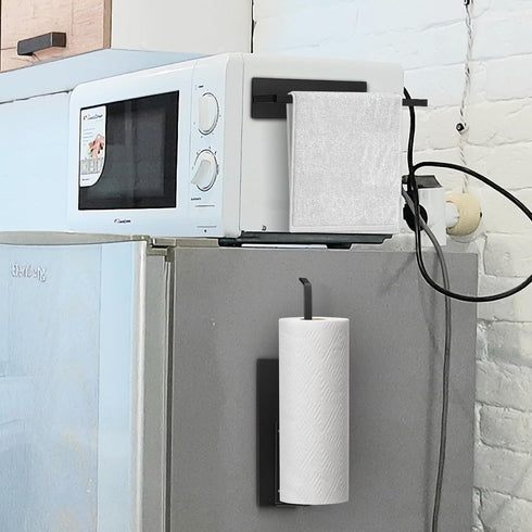 Black Paper Towel Holder, Magnetic Paper Towel Holder for Fridge, Toilet Paper Roll Holder Magnet Towel Rack Wall Mount