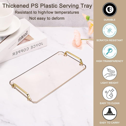 16.1 8.7 Inches Countertop, PATIKIL x Plastic Serving Tray with Golden Handles, Reusable Tray Rectangular Party