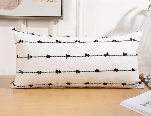 14 28 Inch 1 Pack NUYECY Boho Long Lumbar Pillow Covers x Black, Classic Striped Pattern Cotton Decorative Pillow Cover