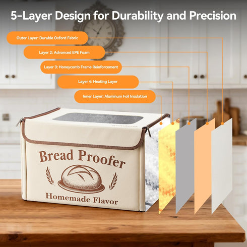 68-122F 48H 5-Layer Proofing Box - Foldable Proofing Bread Box with Temp Control & Timer, Bread Proofer for Sourdough