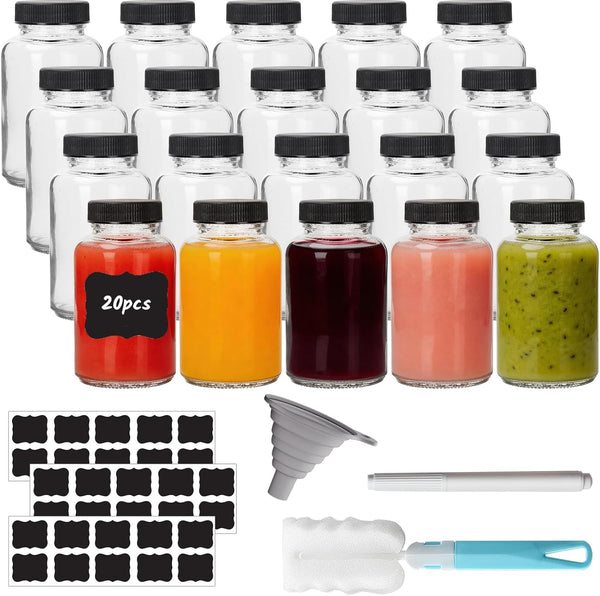 20 pcs 4 oz Mini Glass Juice Bottles with Caps for Juicing
