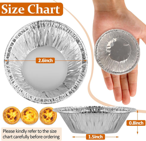 200 Pieces 2.6 Inch Round Pie Tart Small Tin Foil Pans - Disposable Aluminum Mini Pie Pans for Baking