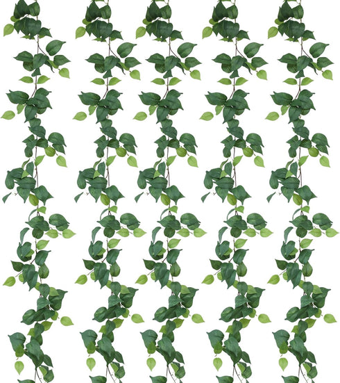 mizii 5 Pack 365" Artificial Scindaps Vines Garland, Fake Vine with Silk Green Leaves for Bedroom Wall Party Wedding