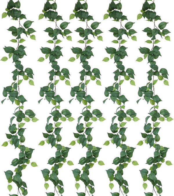mizii 5 Pack 365" Artificial Scindaps Vines Garland, Fake Vine with Silk Green Leaves for Bedroom Wall Party Wedding