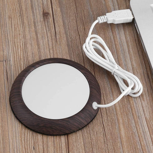 USB Cup Warmer Coaster, Coffee Mug Warmer for Desk, Dark Wooden Grain Heat Pad