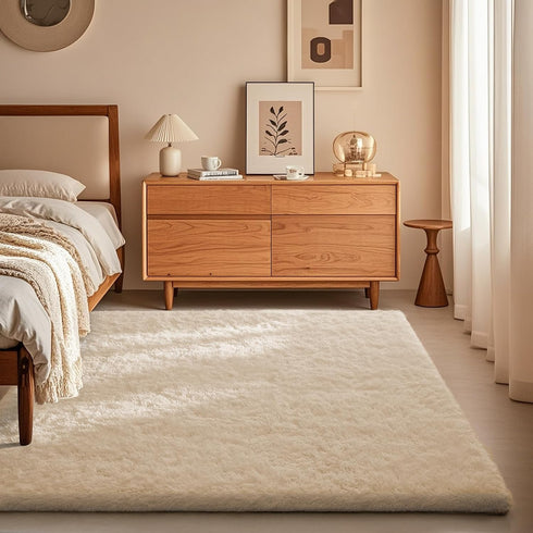 Ophanie Area Rugs for Bedroom, Christmas Upgrade Non-Slip Ivory Fluffy Soft Shag