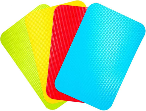 Small Flexible Plastic Cutting Board Mats, Set of 4 with Food Icons, Gripped Back, Dishwasher Safe
