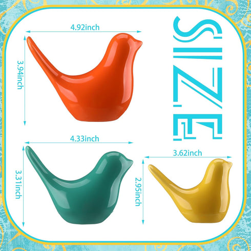 AceOrbit 3pcs Mid Century Modern Decor Medieval Table Decor Ceramic Birds Orange Blue and Yellow Ceramic Birds for Home