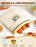 Weenkler 2 Pack Beeswax Bread Bag Reusable Linen Storage Bags with Zipper and Straps for Homemade Sourdough Loaf Breads