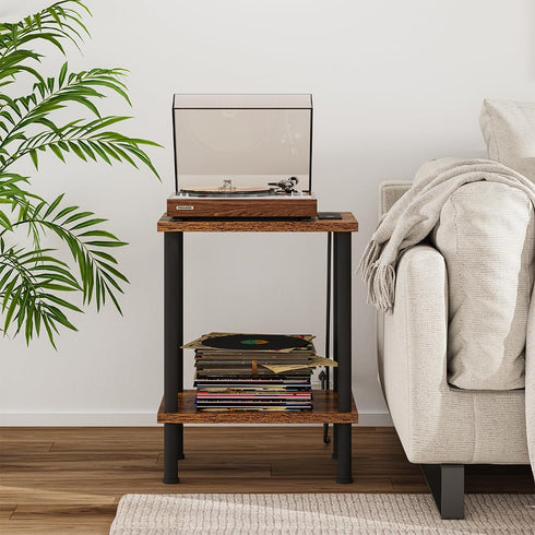 2-Tier UTBT105F VIMBER Side Table with Charging Station, End Tables with USB Port and Outlets, Nightstands with Storage