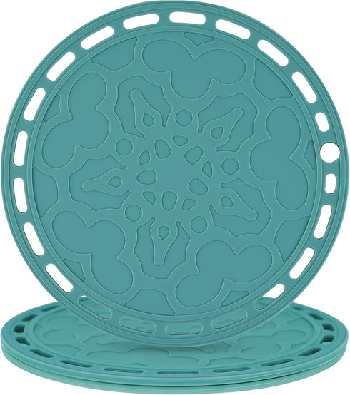 Smithcraft Trivets Mats for Hot Pots and Pans, Set of 3 Big Round Silicone Pot Holder Hot Pads for Countertops (Teal)