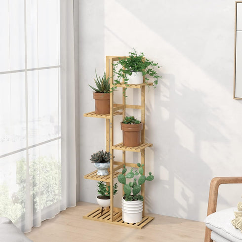 5 6 Laiensia Bamboo Tier Potted Plant Stand Rack Multiple Flower Pot Holder Shelf, Indoor&Outdoor Planter Display