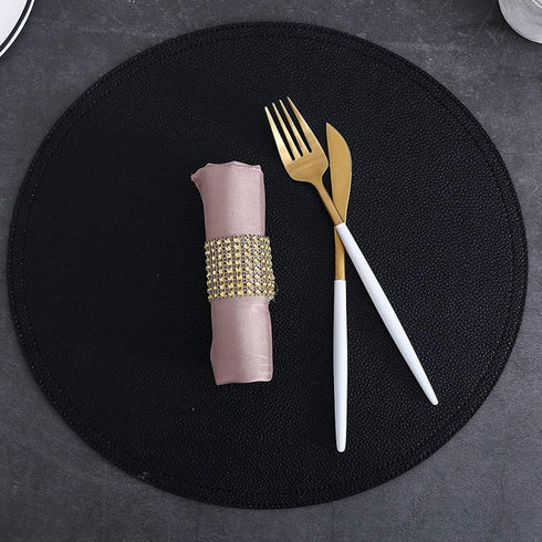 Faux Leather Round Placemats and Coasters, Disko Table Mats and Drink Spills Coasters, Diameter 13'' and 3.9''
