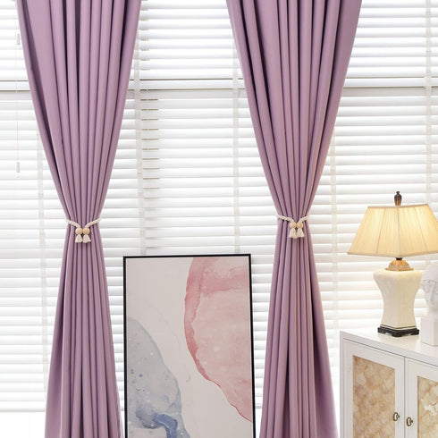 2 Pack NICEEC Wooden Ball Magnetic Curtain Tiebacks Boho Home Decor Drape Tie Backs Natural Cotton Hand Woven Rope
