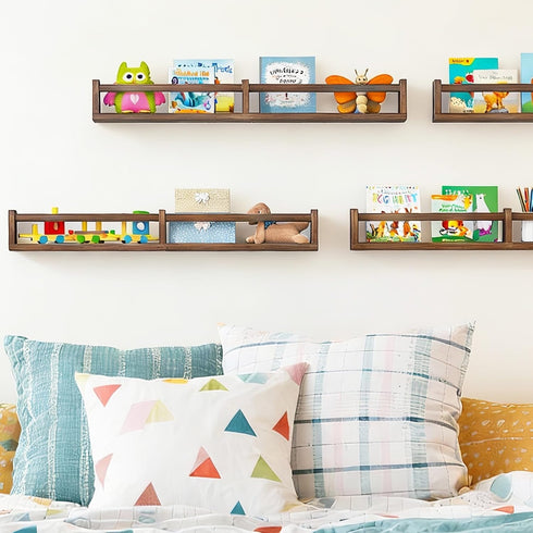 32 Inch Set 4, Fixwal Nursery Book Shelves, Floating Bookshelves for Wall of Baby Nursery & Playroom Decor, Solid Wood