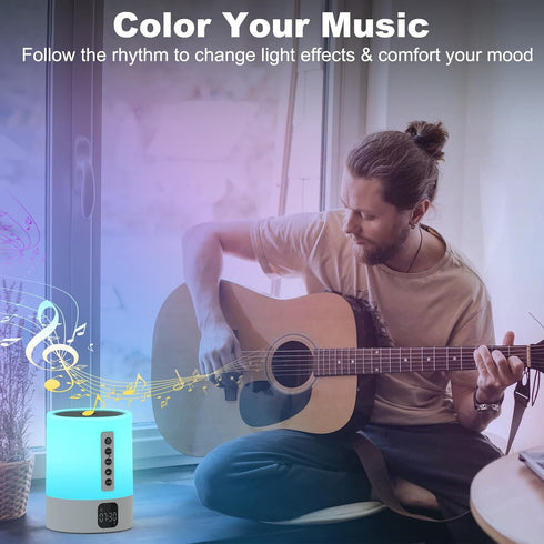 Dimmable 48 10-15 Night Light Bluetooth Speaker Alarm Clock, Sound Machine with White Noise, Touch Bedside Lamp, Warm