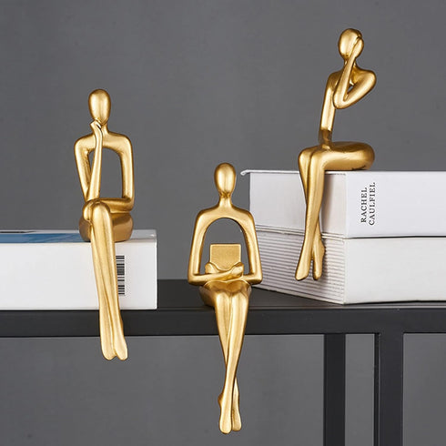 XINXUAN 3 Set Gold Statue Home Decor - Modern Bookshelf & Desk Decor - Piece
