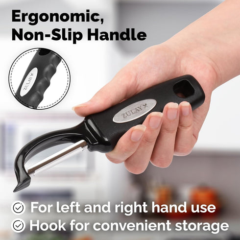 Zulay Kitchen Premium Vegetable Peeler - Swivel Peeler with Razor Sharp Stainless Steel Blades, Ergonomic Handle, Black
