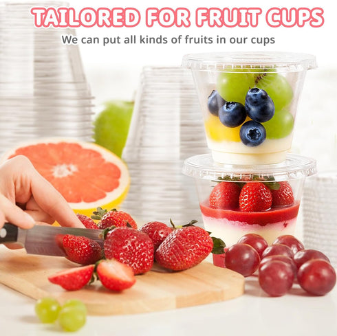 50 Packs 9oz Disposable Dessert Cups with Lids No Hole, Clear Plastic Cups with Lids for Ice Cream, Cake, Snacks