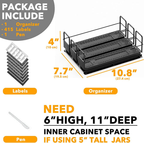 7.7" x10.75 x4 3 1-Tier SpaceAid Pull Out Spice Rack Organizer for Cabinet, Heavy Duty Slide Out Seasoning Kitchen