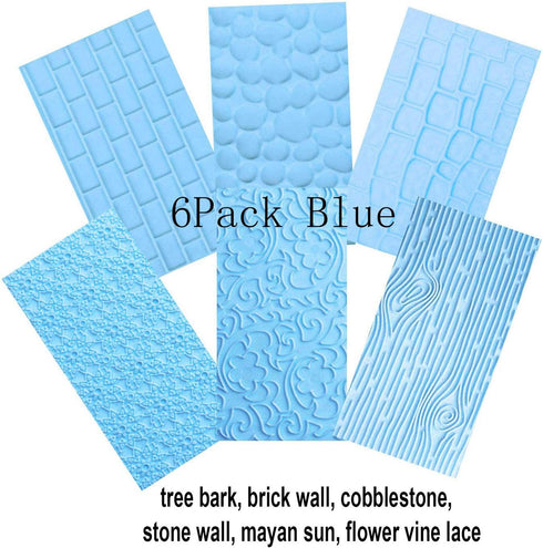 6 Pack Fondant Impression Mat Set, Cake Decor Mold Set for Embossed Tree Bark/Flower/Cobblestone Design