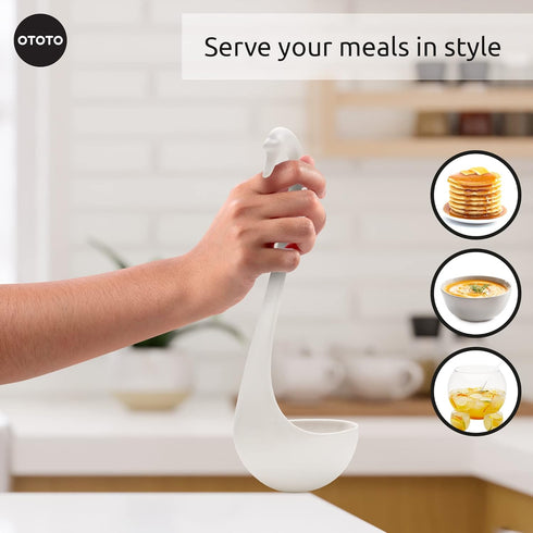 OTOTO Swanky Swan Soup Ladle - Silicone Soup Spoon, BPA-Free, Heat Resistant, Cute Kitchen Accessories, White