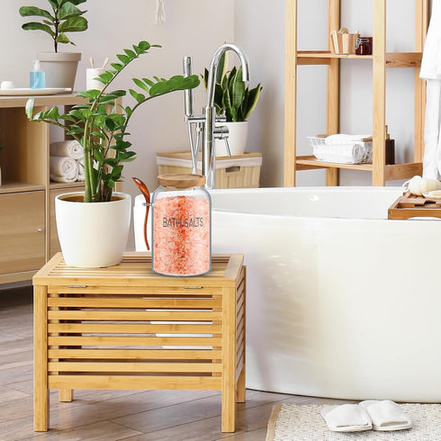 2 94 oz SiliFine Pcs Bath Salts Glass Jar with Wooden Lid, Bath Salt Container with Scoop, Airtight Storage Bathtub