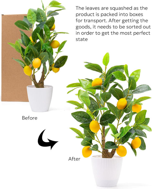 18 AceList Artificial Lemon Tree with White Pot, Faux Citrus Plant for Kitchen, Bathroom, Office or Shelf Decor