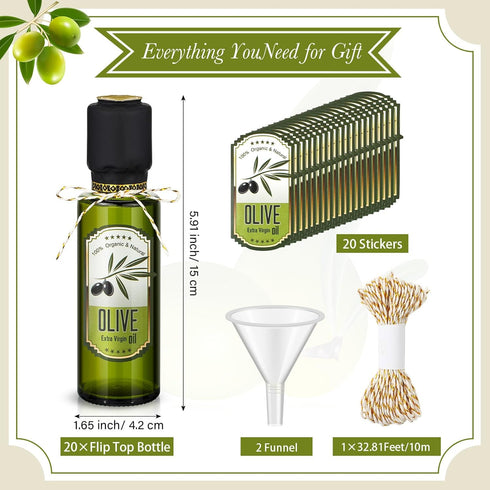 Reallnaive 20 4 oz Pcs Mini Glass Olive Oil Bottles Empty Sauce Condiment Bottles with Dropper Inserts and Sticker
