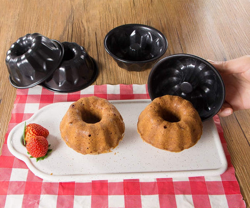 Webake 4 Inch Mini Fluted Tube Pans Nonstick Bakeware Set of 4 for Bundtlette & Brownie