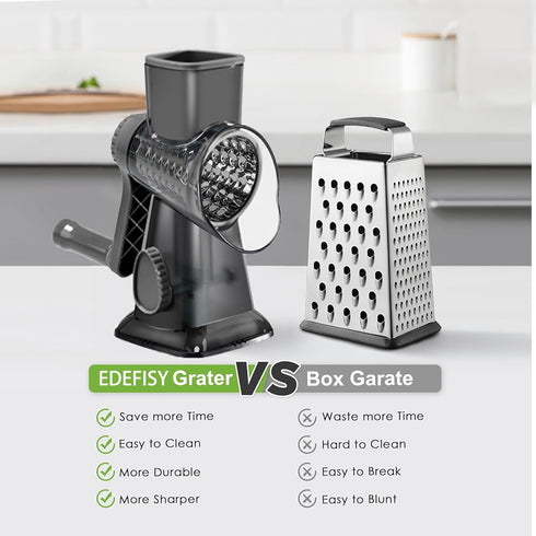 3-in-1 Cheese Grater Hand Crank Rotary Vegetables Shredder with Handle, Graters with Interchangeable Blades