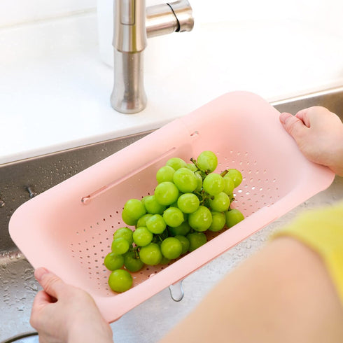 BLUE GINKGO Over the Sink Colander Strainer Basket - Extendable Kitchen Essential for Washing Vegetables and Fruits
