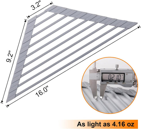 Counter Corner Sink Caddy Kitchen Sink Organizer, Silicone Wrapped Triangle Roll Up Dish Drying Rack Over Sink Drainer