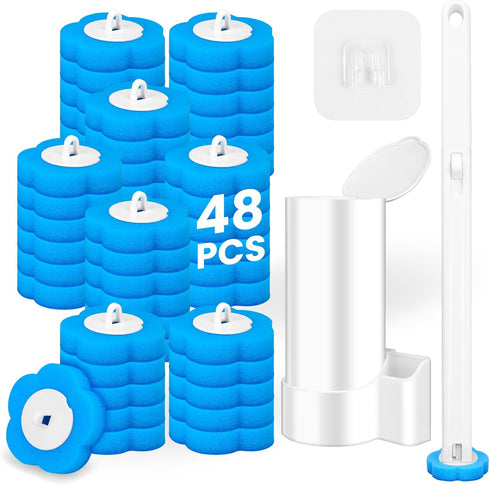 Disposable Toilet Brush and Holder Set, Toilet Wand Refills, Extended Handle with
