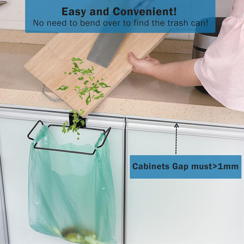 Large Stainless Steel Trash Bag Holder for Kitchen Cabinets Doors and Cupboards, Black