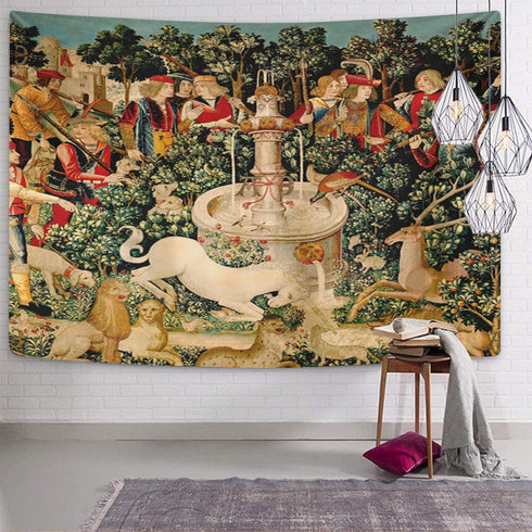 Semtomn Tapestry Artwork Wall Hanging, Unicorn Tapestries, Medieval Hunt, 60x80 Inches Home Decor