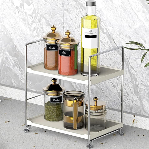 kaileyouxiangongsi Plastic/Metal 2-Tier Freestanding Stackable Organizer Shelf for Bathroom Countertop and Kitchen