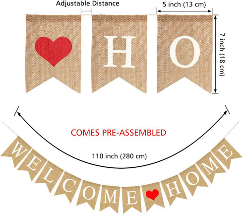 Welcome Home Banner Burlap Sign - Party Decorations, Rustic Bunting Garland for Family Gathering Photo Booth Props